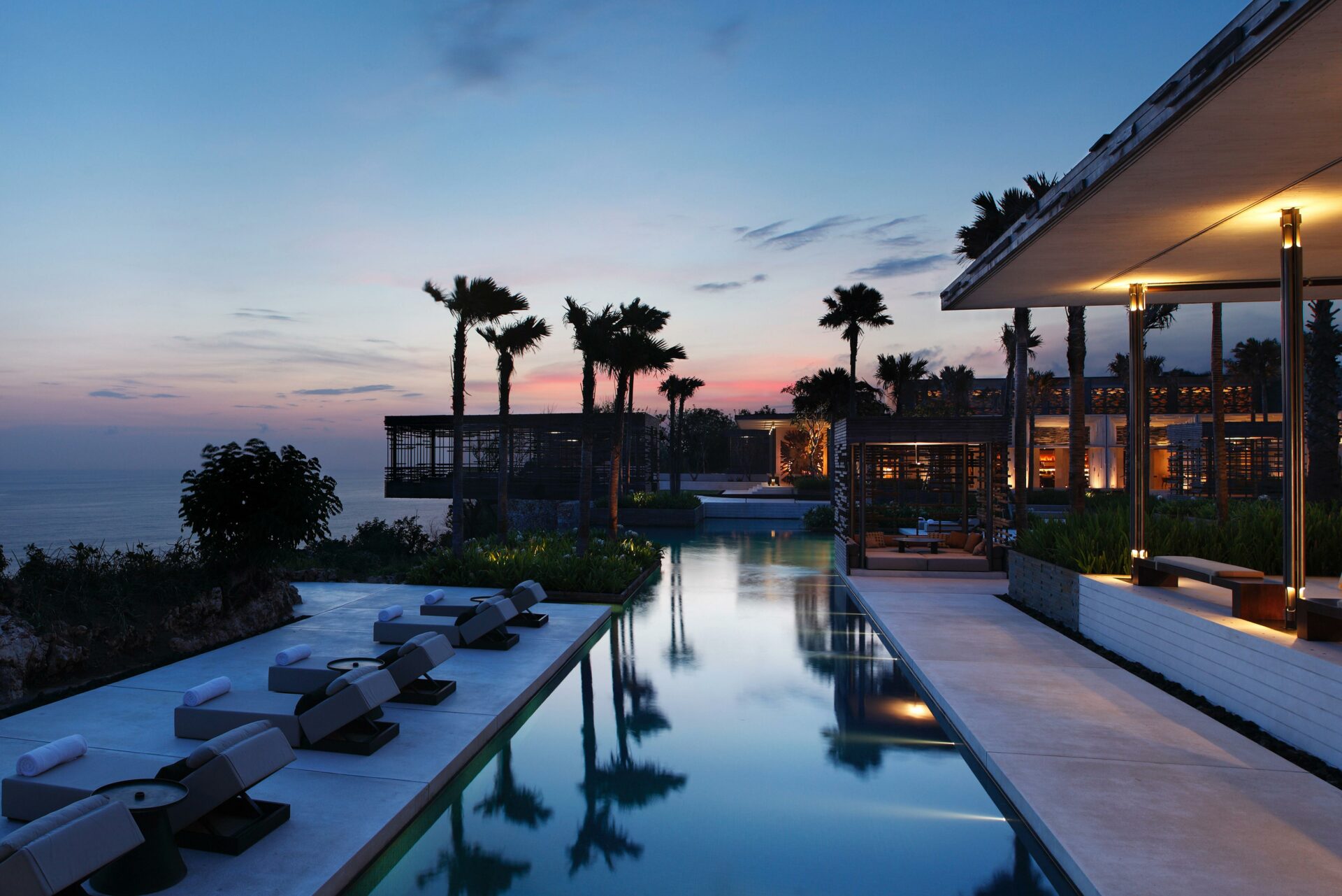 Sunset over the pool at Alila Villas