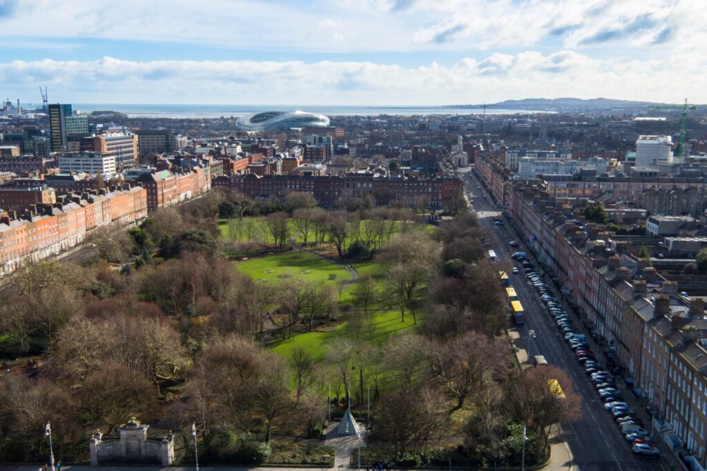 Aerial view overlooking Merrion Square in Dublin