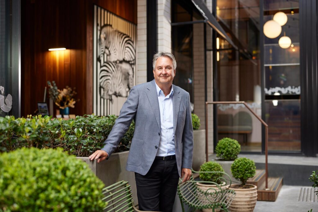 Geoff York, CEO of Crystalbrook Collection standing in front of a Crystalbrook venue