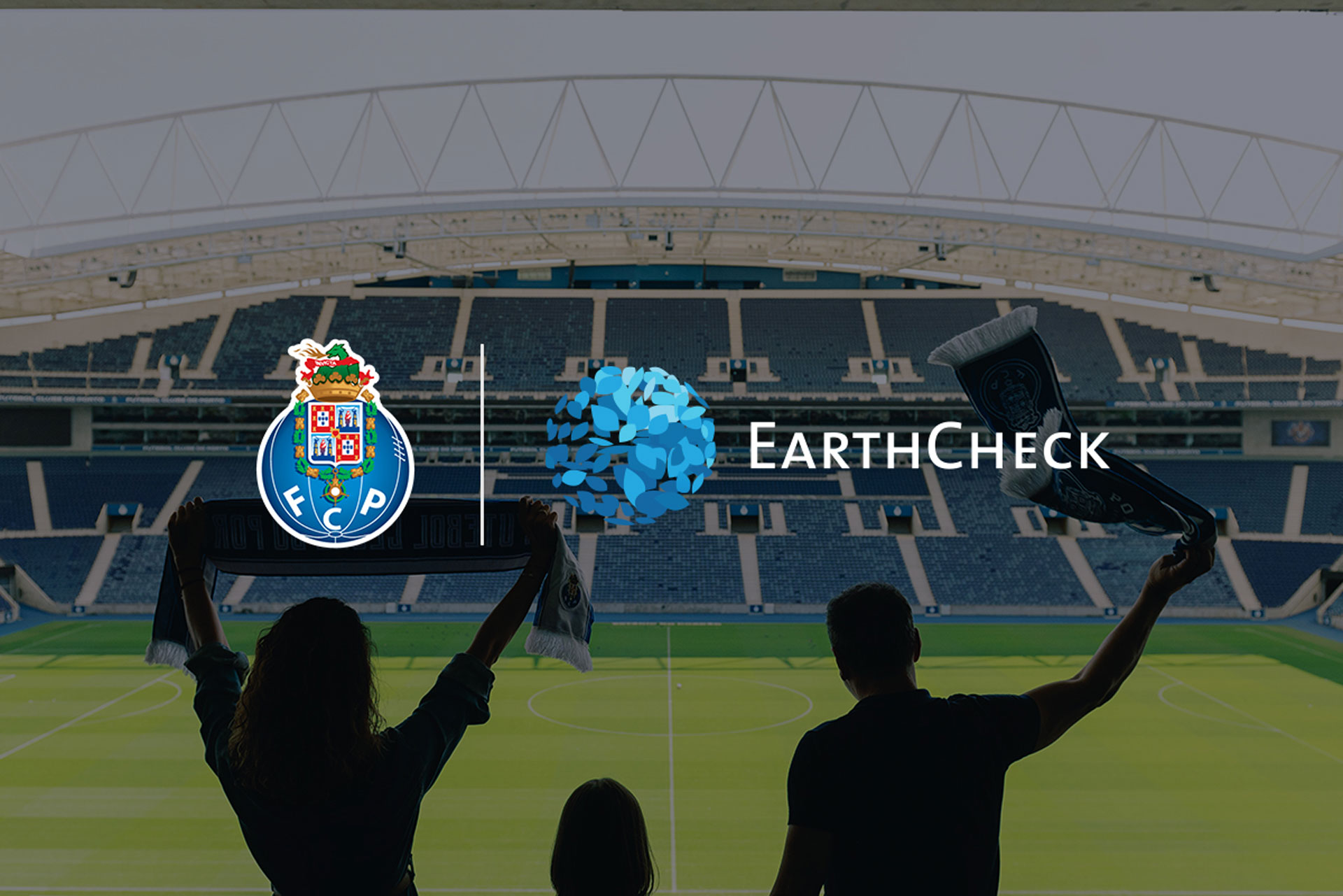 FC Porto and EarthCheck logo lock up over a photo of the FC Porto stadium