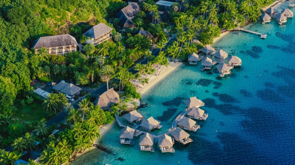 Aerial view of hotel on the water